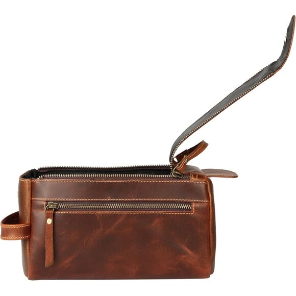 Unisex Orange Tan Premium Buffalo Leather Toiletry Bag Travel Shaving kit - Picture 3 of 10